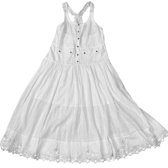 Free People Ethereal Prairie Cottage Pinafore Midi Dress White Small NWT Lace - Picture 1 of 16